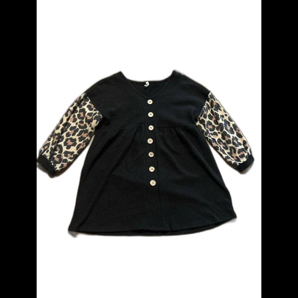 GtoG Kids Black Leopard Button Babydoll Tunic (Size 10/12)